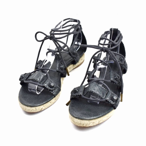 Balenciaga Women’s Blue Leather Lace-Up Espadrille Sandals Size 38 - Picture 1 of 8